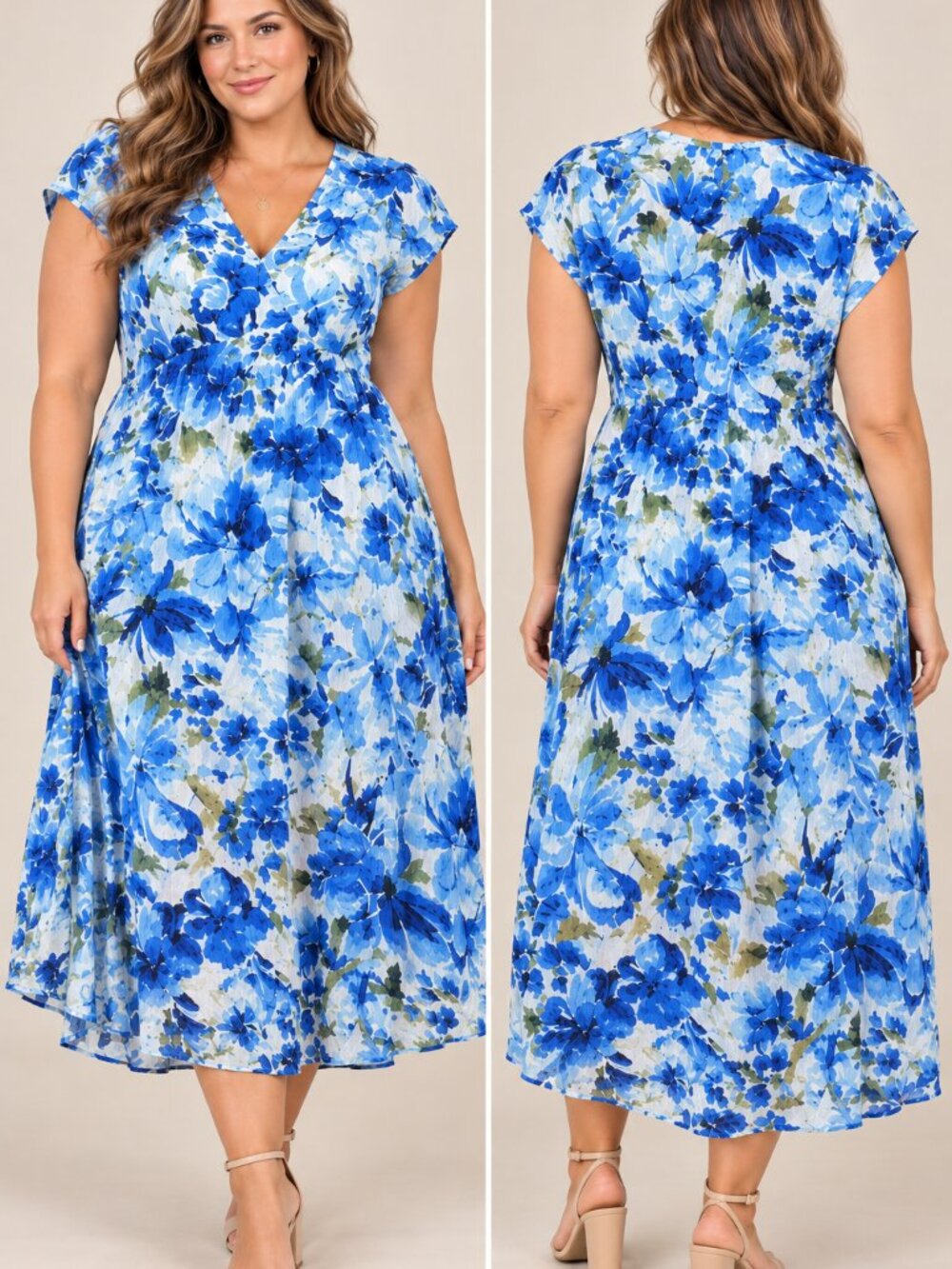 NWT Dress Addict Joba Blue Floral A-Line Midi Dress Size L